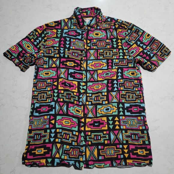 H&M Coachella Official Small Button Up Tribal Geometric Aztec Short Sleeve EUC - Picture 1 of 7